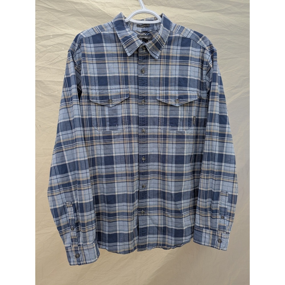Eddie Bauer Mens XL Plaid Long Sleeve Button Up Shirt Cotton Outdoor Hiking Blue